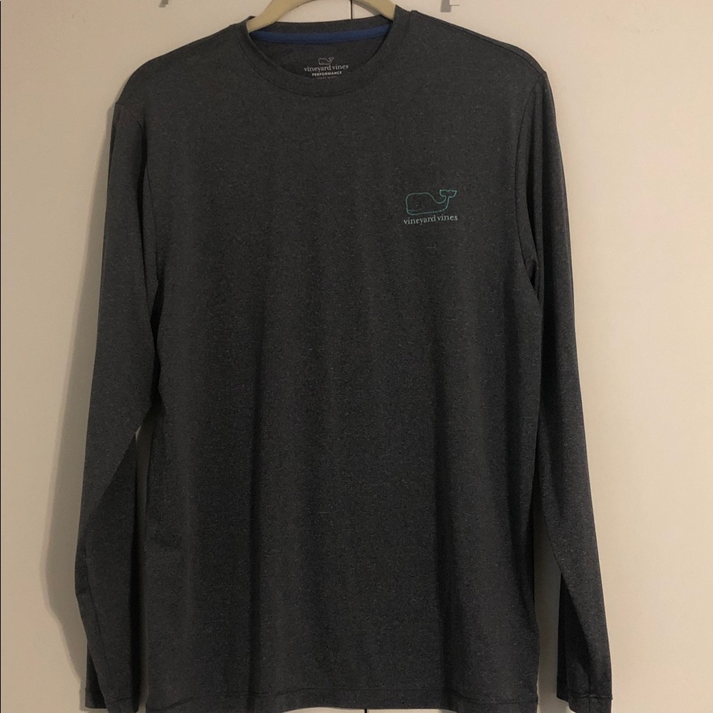 Vineyard Vines Boy’s  Long-Sleeve Tee in Dark Charcoal with Teal Logo